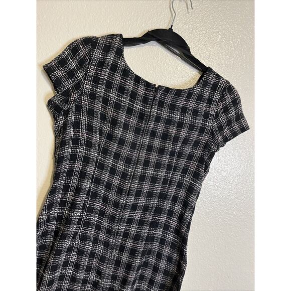 Vintage Jody Sz 5/6 Midi Tweed Plaid Grunge Dark Academia Sheath Dress - Picture 10 of 15